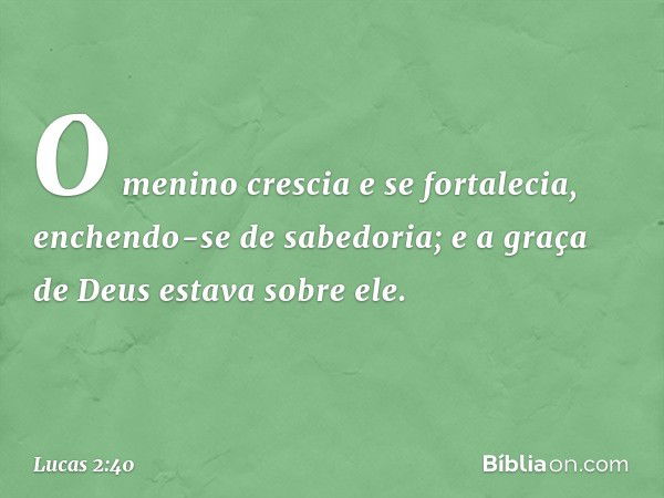 O menino crescia e se fortalecia, enchendo-se de sabedoria; e a graça de Deus estava sobre ele. -- Lucas 2:40