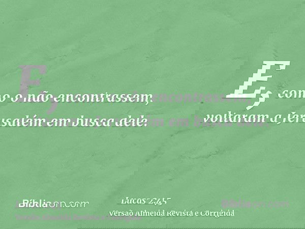 E, como o não encontrassem, voltaram a Jerusalém em busca dele.