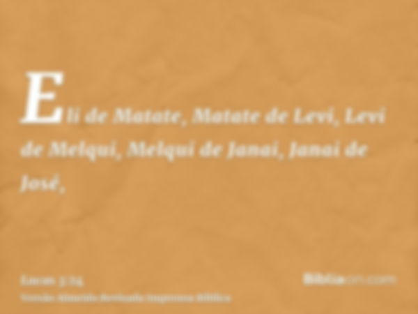 Eli de Matate, Matate de Levi, Levi de Melqui, Melqui de Janai, Janai de José,