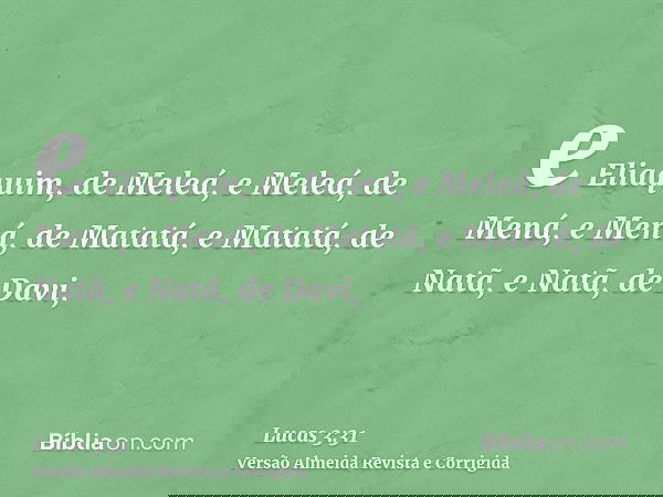 e Eliaquim, de Meleá, e Meleá, de Mená, e Mená, de Matatá, e Matatá, de Natã, e Natã, de Davi,