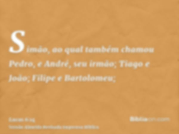 Simão, ao qual também chamou Pedro, e André, seu irmão; Tiago e João; Filipe e Bartolomeu;