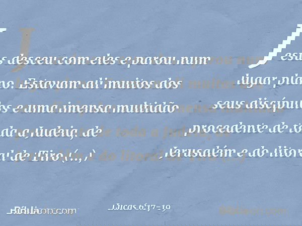 Jesus desceu com eles e parou num lugar plano. Estavam ali muitos dos seus discípulos e uma imensa multidão procedente de toda a Judeia, de Jerusalém e do litor