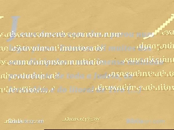 Jesus desceu com eles e parou num lugar plano. Estavam ali muitos dos seus discípulos e uma imensa multidão procedente de toda a Judeia, de Jerusalém e do litor