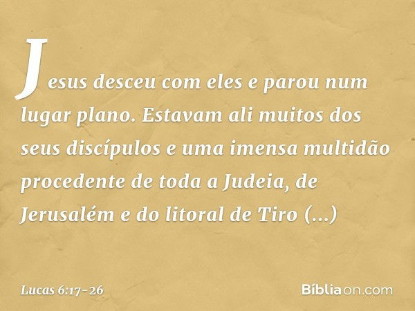 Jesus desceu com eles e parou num lugar plano. Estavam ali muitos dos seus discípulos e uma imensa multidão procedente de toda a Judeia, de Jerusalém e do litor