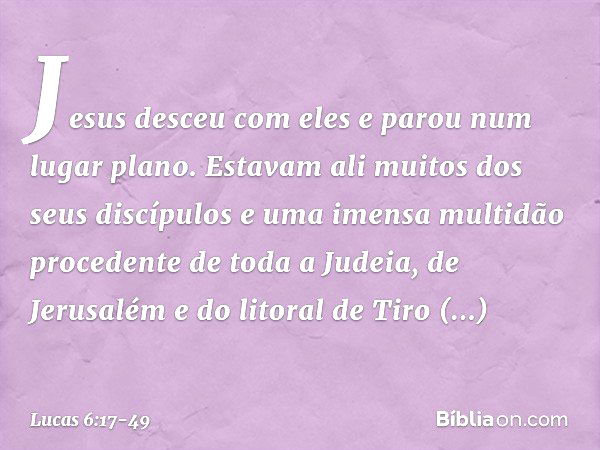 Jesus desceu com eles e parou num lugar plano. Estavam ali muitos dos seus discípulos e uma imensa multidão procedente de toda a Judeia, de Jerusalém e do litor