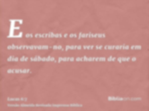 E os escribas e os fariseus observavam-no, para ver se curaria em dia de sábado, para acharem de que o acusar.