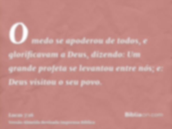 O medo se apoderou de todos, e glorificavam a Deus, dizendo: Um grande profeta se levantou entre nós; e: Deus visitou o seu povo.