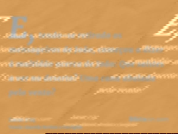E, tendo-se retirado os mensageiros de João, começou a dizer à multidão acerca de João: Que saístes a ver no deserto? Uma cana abalada pelo vento?