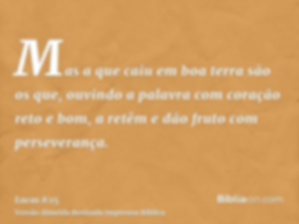 Mas a que caiu em boa terra são os que, ouvindo a palavra com coração reto e bom, a retêm e dão fruto com perseverança.