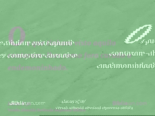 Os que tinham visto aquilo contaram-lhes como fora curado o endemoninhado.