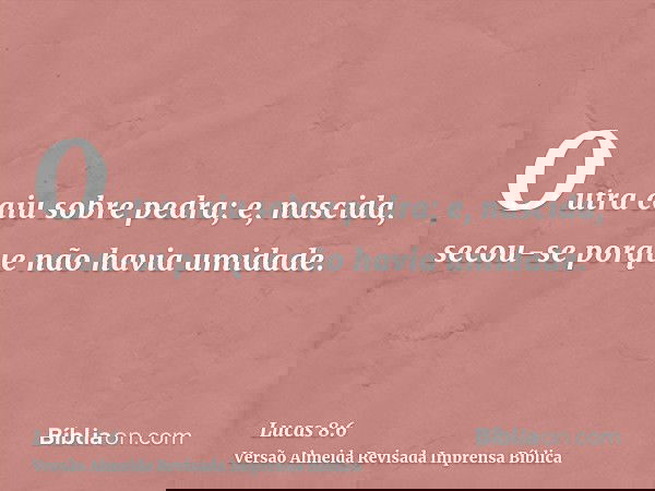 Outra caiu sobre pedra; e, nascida, secou-se porque não havia umidade.
