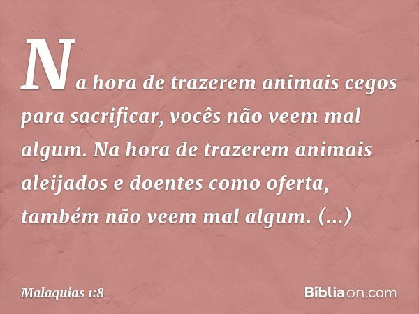 "Na hora de trazerem animais cegos para sacrificar, vocês não veem mal algum. Na hora de trazerem animais aleijados e doentes como oferta, também não veem mal a