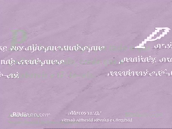 Por isso, vos digo que tudo o que pedirdes, orando, crede que o recebereis e tê-lo-eis.