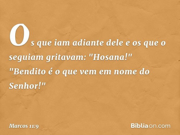 Os que iam adiante dele e os que o seguiam gritavam:
"Hosana!"
"Bendito é o que vem
em nome do Senhor!" -- Marcos 11:9