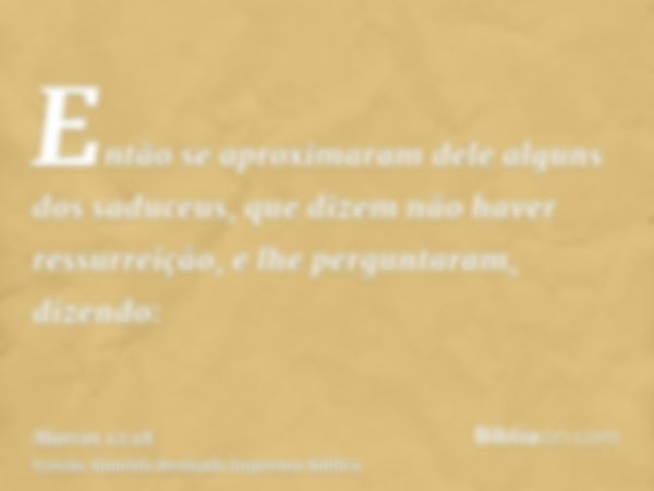 Então se aproximaram dele alguns dos saduceus, que dizem não haver ressurreição, e lhe perguntaram, dizendo: