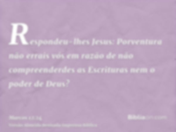 Respondeu-lhes Jesus: Porventura não errais vós em razão de não compreenderdes as Escrituras nem o poder de Deus?