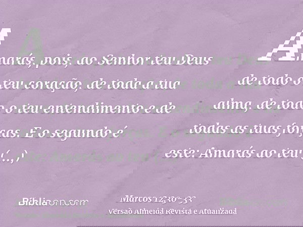 Amarás, pois, ao Senhor teu Deus de todo o teu coração, de toda a tua alma, de todo o teu entendimento e de todas as tuas forças.E o segundo é este: Amarás ao t
