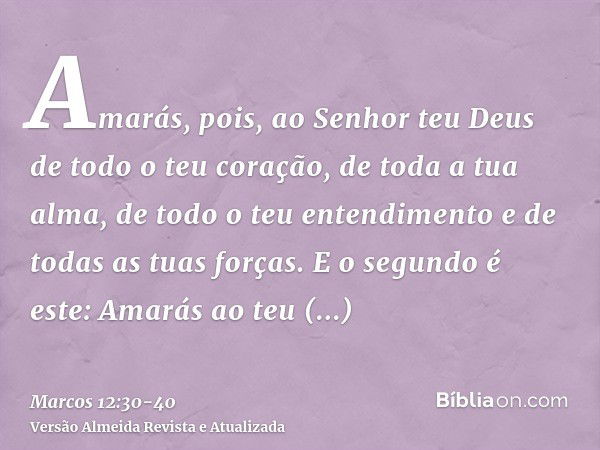 Amarás, pois, ao Senhor teu Deus de todo o teu coração, de toda a tua alma, de todo o teu entendimento e de todas as tuas forças.E o segundo é este: Amarás ao t