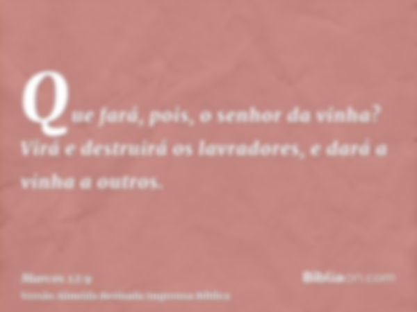 Que fará, pois, o senhor da vinha? Virá e destruirá os lavradores, e dará a vinha a outros.