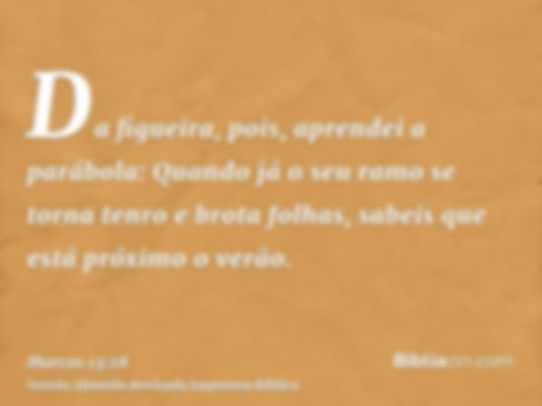 Da figueira, pois, aprendei a parábola: Quando já o seu ramo se torna tenro e brota folhas, sabeis que está próximo o verão.