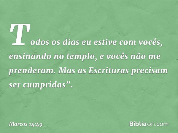 Todos os dias eu estive com vocês, ensinando no templo, e vocês não me prenderam. Mas as Escrituras precisam ser cumpridas". -- Marcos 14:49