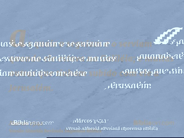as quais o seguiam e o serviam quando ele estava na Galiléia; e muitas outras que tinham subido com ele a Jerusalém.