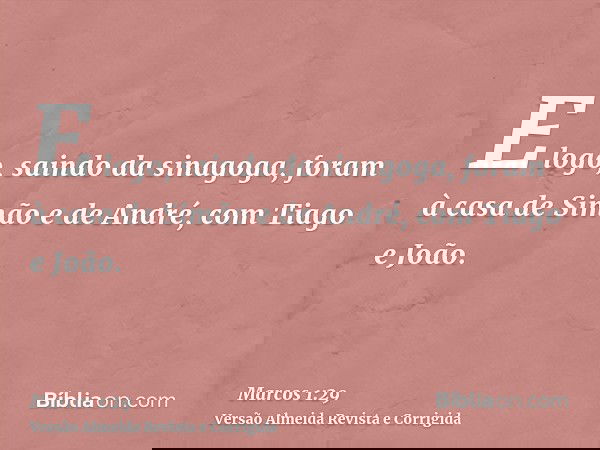 E logo, saindo da sinagoga, foram à casa de Simão e de André, com Tiago e João.
