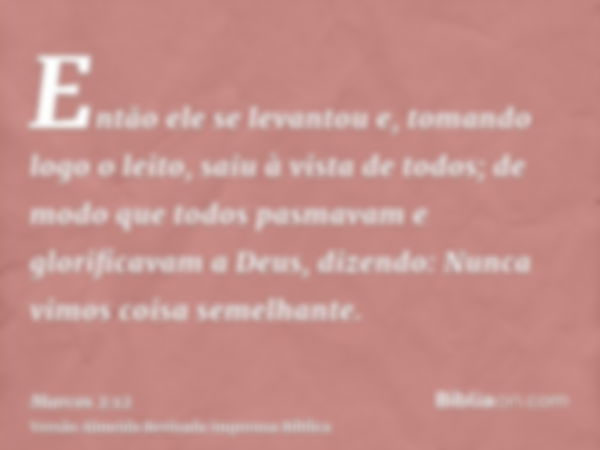 Então ele se levantou e, tomando logo o leito, saiu à vista de todos; de modo que todos pasmavam e glorificavam a Deus, dizendo: Nunca vimos coisa semelhante.