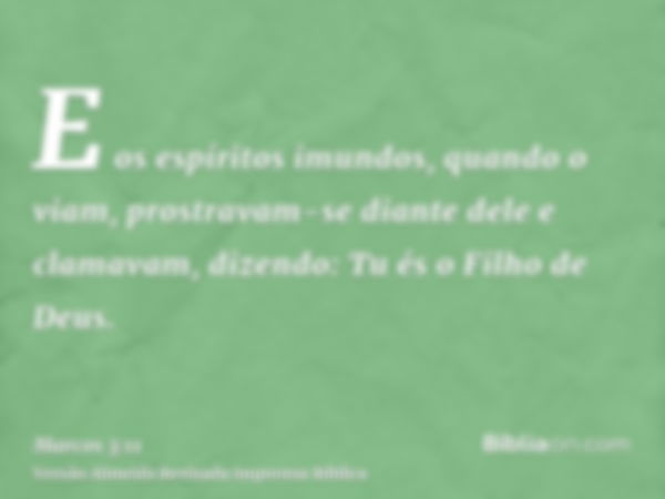 E os espíritos imundos, quando o viam, prostravam-se diante dele e clamavam, dizendo: Tu és o Filho de Deus.