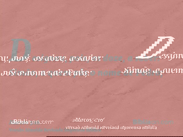 Designou, pois, os doze, a saber: Simão, a quem pôs o nome de Pedro;