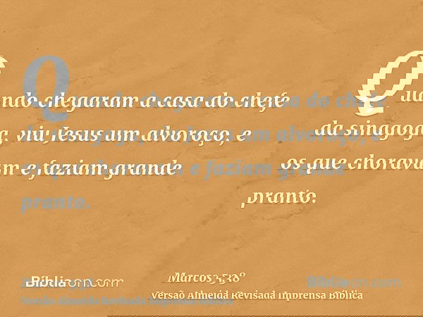 Quando chegaram a casa do chefe da sinagoga, viu Jesus um alvoroço, e os que choravam e faziam grande pranto.