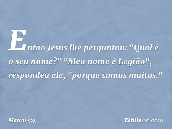 Então Jesus lhe perguntou: "Qual é o seu nome?"
"Meu nome é Legião", respondeu ele, "porque somos muitos." -- Marcos 5:9