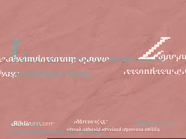 Logo que desembarcaram, o povo reconheceu a Jesus;