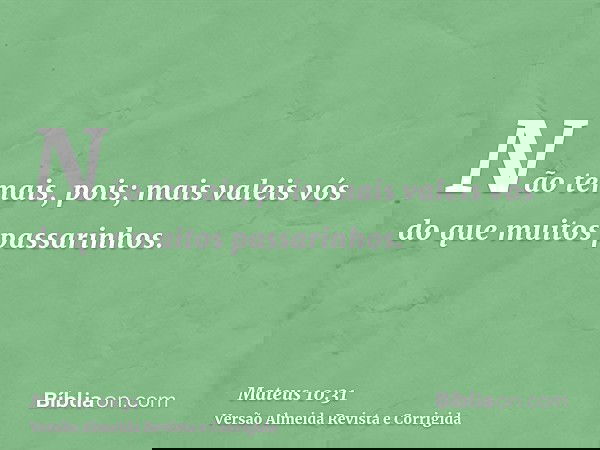 Não temais, pois; mais valeis vós do que muitos passarinhos.