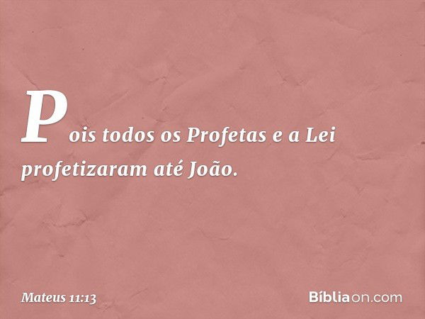 Pois todos os Profetas e a Lei profetizaram até João. -- Mateus 11:13