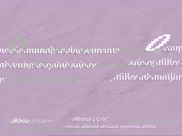 o campo é o mundo; a boa semente são os filhos do reino; o o joio são os filhos do maligno;