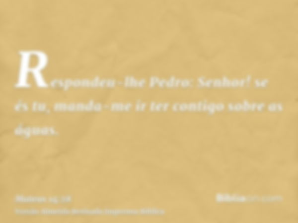 Respondeu-lhe Pedro: Senhor! se és tu, manda-me ir ter contigo sobre as águas.