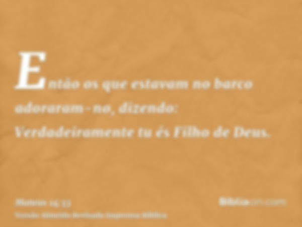 Então os que estavam no barco adoraram-no, dizendo: Verdadeiramente tu és Filho de Deus.