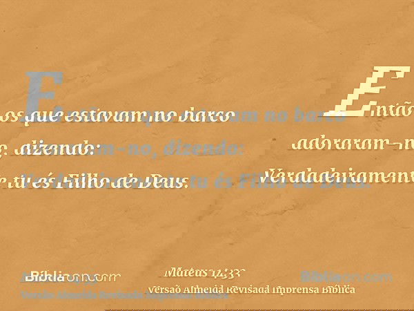 Então os que estavam no barco adoraram-no, dizendo: Verdadeiramente tu és Filho de Deus.