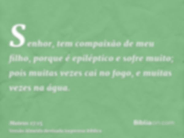 Senhor, tem compaixão de meu filho, porque é epiléptico e sofre muito; pois muitas vezes cai no fogo, e muitas vezes na água.