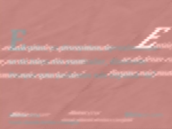 Então, os discípulos, aproximando-se de Jesus em particular, disseram: Porque não pudemos nós expulsá-lo?