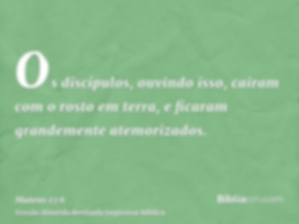 Os discípulos, ouvindo isso, cairam com o rosto em terra, e ficaram grandemente atemorizados.