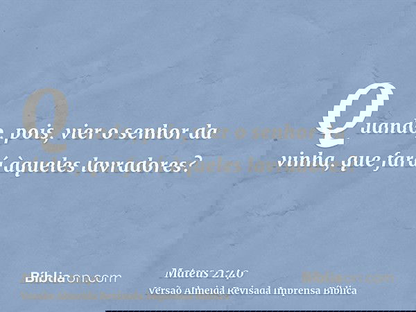 Quando, pois, vier o senhor da vinha, que fará àqueles lavradores?