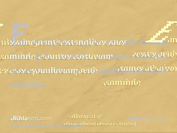 E muitíssima gente estendia as suas vestes pelo caminho, e outros cortavam ramos de árvores e os espalhavam pelo caminho.