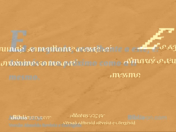 E o segundo, semelhante a este, é: Amarás o teu próximo como a ti mesmo.