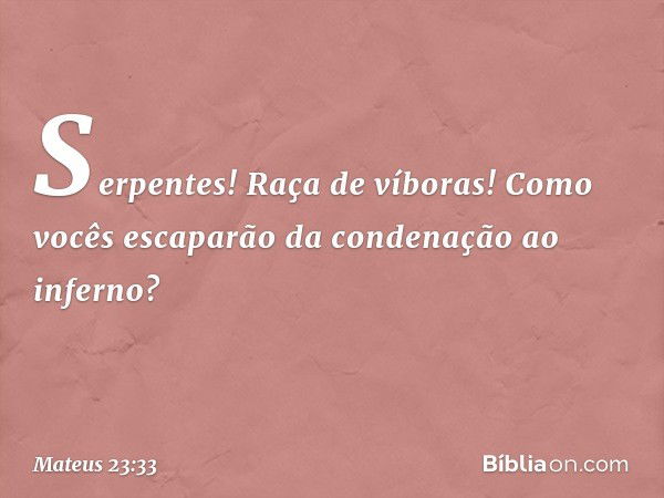 "Serpentes! Raça de víboras! Como vocês escaparão da condenação ao inferno? -- Mateus 23:33