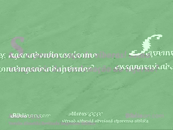 Serpentes, raça de víboras! como escapareis da condenação do inferno?