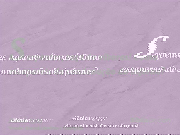 Serpentes, raça de víboras! Como escapareis da condenação do inferno?