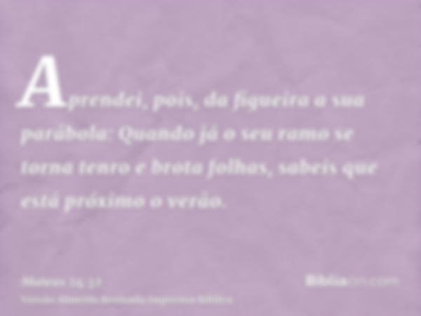 Aprendei, pois, da figueira a sua parábola: Quando já o seu ramo se torna tenro e brota folhas, sabeis que está próximo o verão.