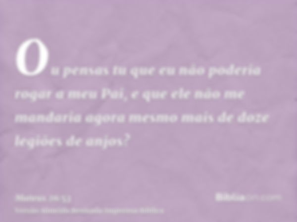 Ou pensas tu que eu não poderia rogar a meu Pai, e que ele não me mandaria agora mesmo mais de doze legiões de anjos?